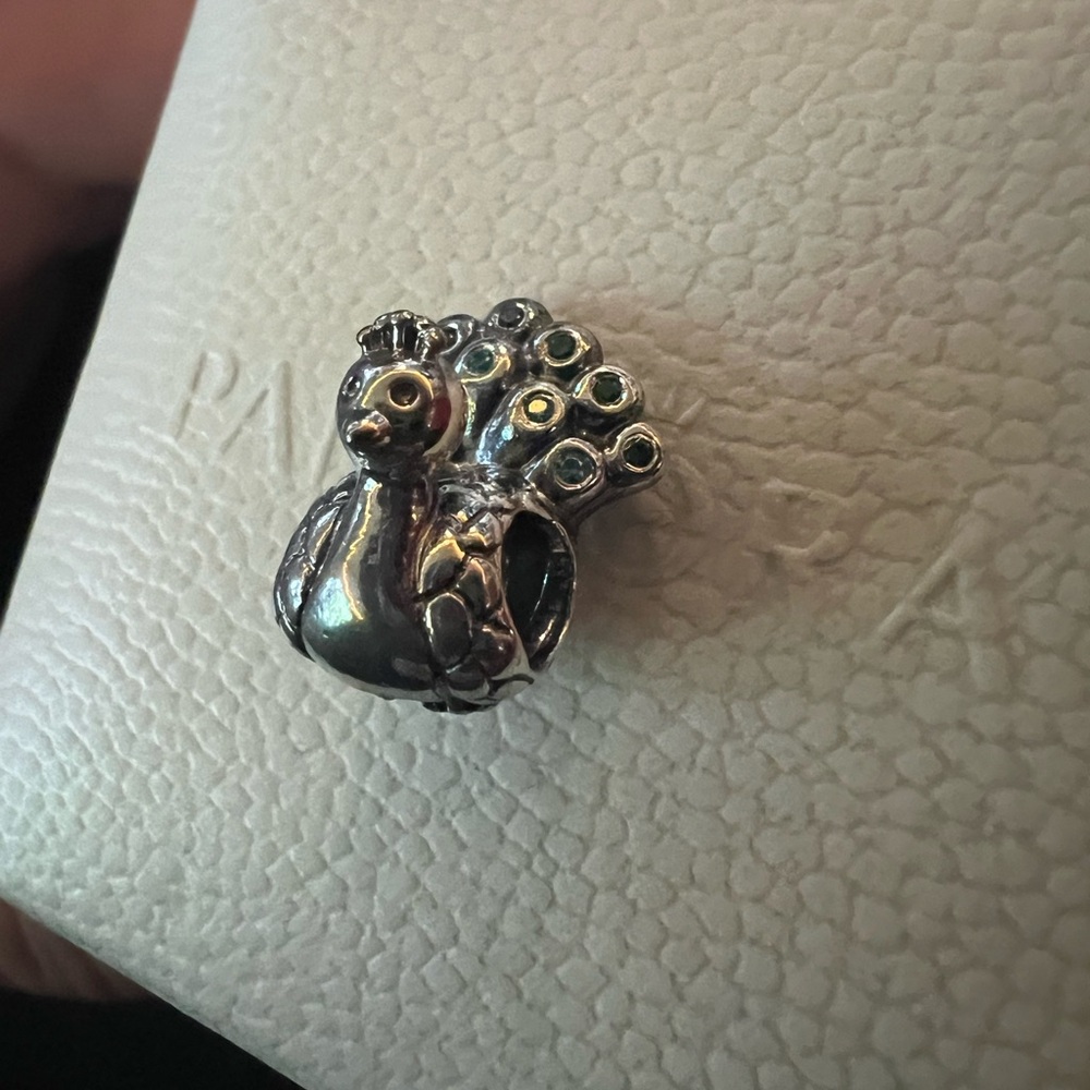 Pandora Silver and Green Peacock Charm